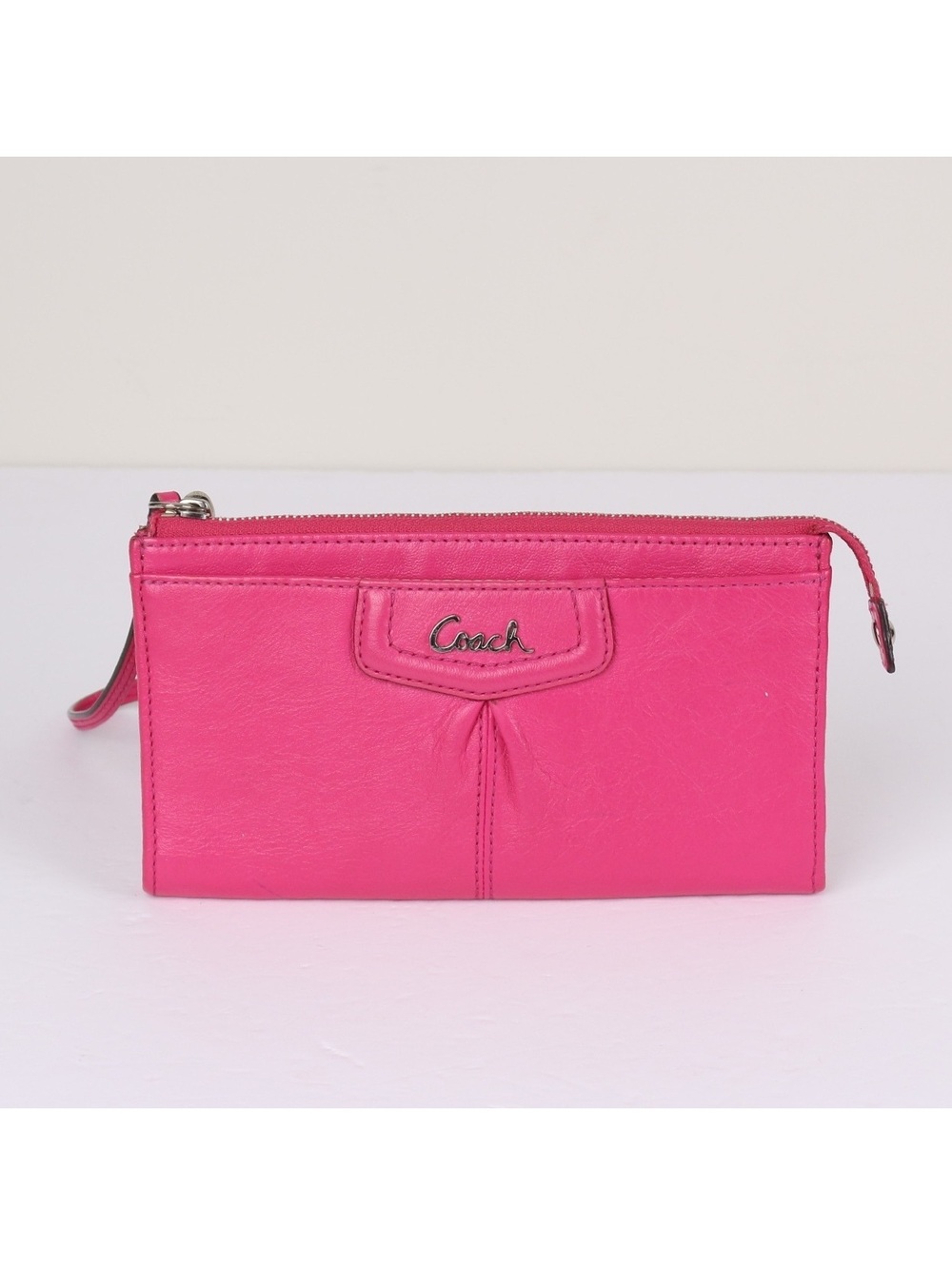 Coach Hot Pink Leather Zip Around Wallet Wristlet